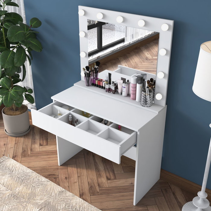 Hanah Home BJ120 - 2916 Mesa de Maquillaje Blanca con Espejo e Iluminación Hanah Home BJ120 - 2916 Mesa de Maquillaje Blanca con Espejo e Iluminación
